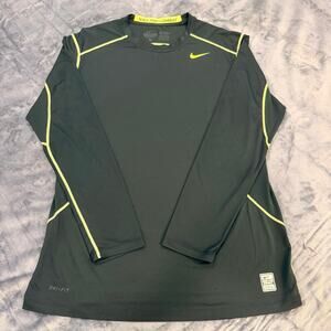 Nike Pro Combat Dri-FIT Men's Fitted Long Sleeve T-Shirt Black Neon Green Sz L